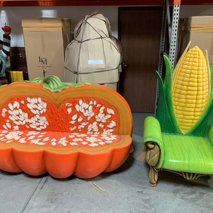 Pumpkin Bench Life Size Statue - LM Treasures 