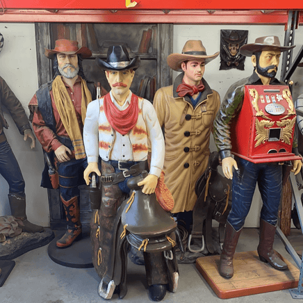 Western Cowboy With Saddle Life Size Statue - LM Treasures 