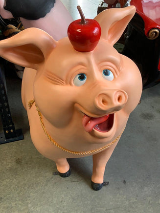 Comic Pig With Apple Life Size Statue - LM Treasures 