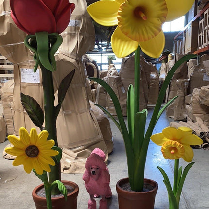Large Rose In Pot Over Sized Flower Statue - LM Treasures 