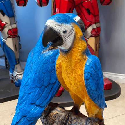 Blue Gold Macaw Lover Parrot On Branch Statue - LM Treasures 