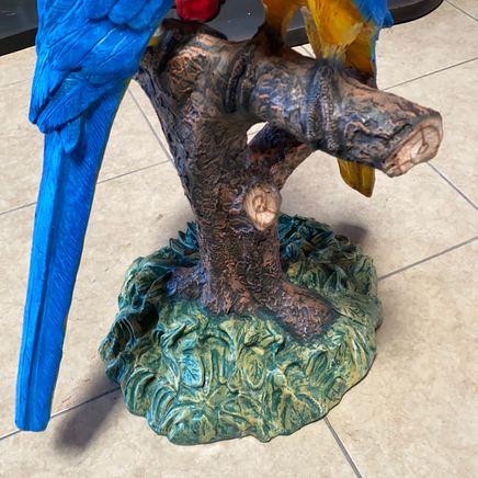 Blue Gold Macaw Lover Parrot On Branch Life Size Statue - LM Treasures 