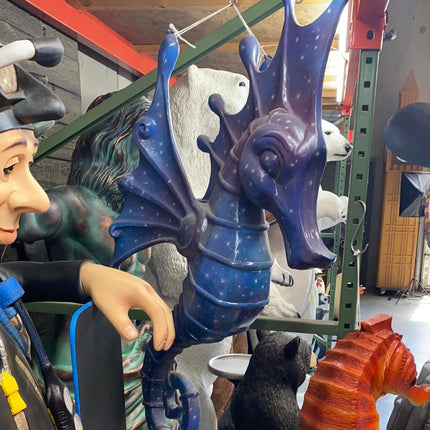 Jumbo Blue Seahorse Statue - LM Treasures 
