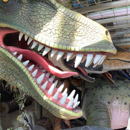 Green Velociraptor Dinosaur Head Life Size Statue - LM Treasures 