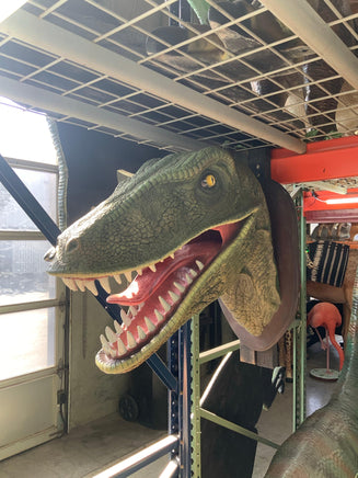 Green Velociraptor Dinosaur Head Life Size Statue - LM Treasures 