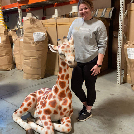 Laying Baby Giraffe Life Size Statue - LM Treasures 