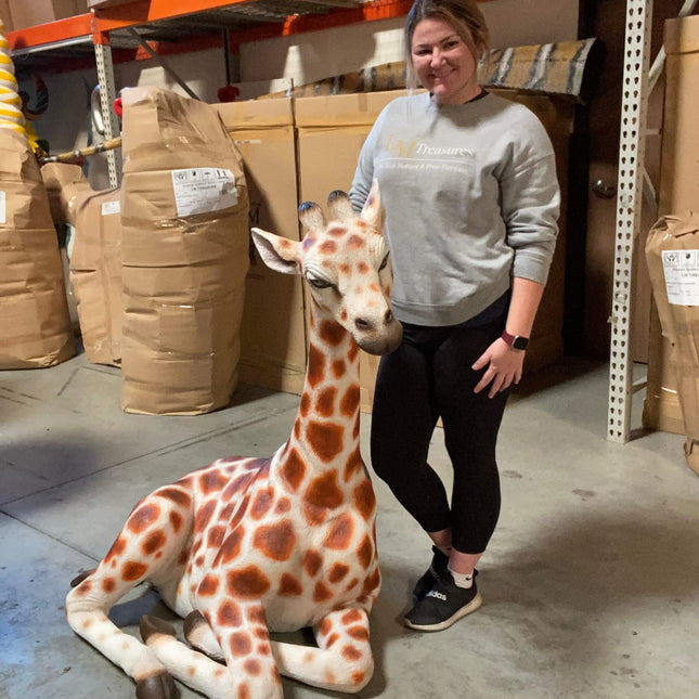 Laying Baby Giraffe Life Size Statue LM Treasures - A