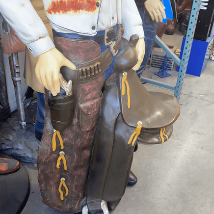 Western Cowboy With Saddle Life Size Statue - LM Treasures 