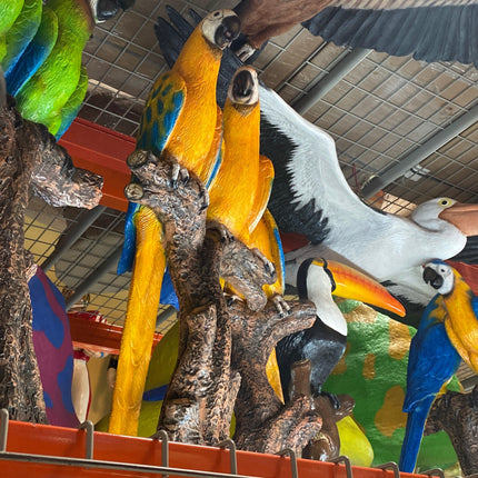 Mutation Yellow Blue Macaw Lover Parrots On Branch Life Size Statue - LM Treasures 