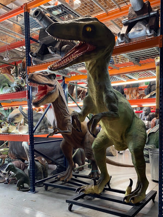 Green Raptor Dinosaur On Base Life Size Statue - LM Treasures 