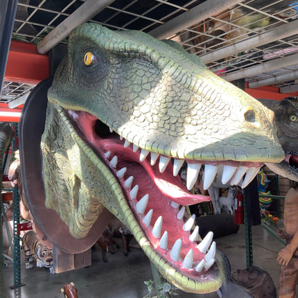 Green Velociraptor Dinosaur Head Life Size Statue - LM Treasures 