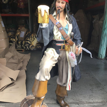 Pirate on Barrel Holding a Beer Life Size Statue - LM Treasures 