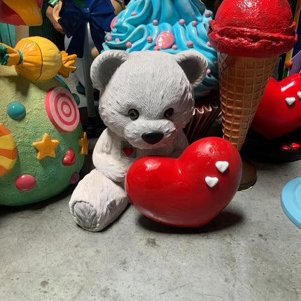 White Teddy Bear With Heart Over Sized Statue - LM Treasures 
