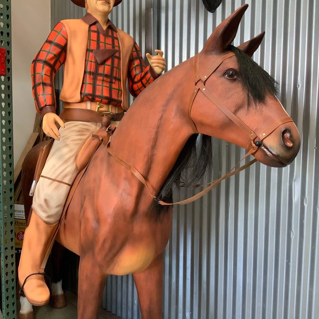 Cowboy on Horse Life Size Statue LM Treasures - A