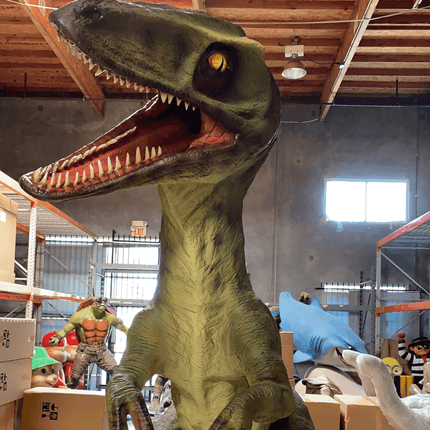 Green Raptor Dinosaur On Base Life Size Statue - LM Treasures 