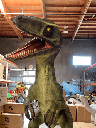 Green Raptor Dinosaur On Base Life Size Statue - LM Treasures 