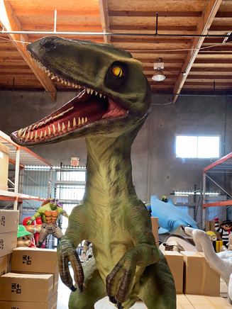 Green Raptor Dinosaur On Base Life Size Statue - LM Treasures Life Size Statues & Prop Rental