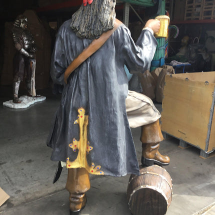 Pirate on Barrel Holding a Beer Life Size Statue - LM Treasures 