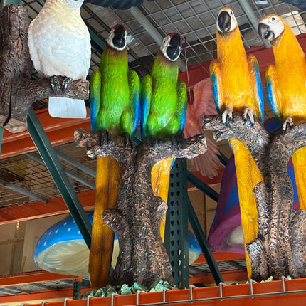 Green Macaw Buffon Lover Parrots On Branch Life Size Statue - LM Treasures 