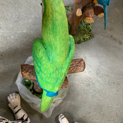 Green Macaw Buffon Parrot On Branch Life Size Statue - LM Treasures 