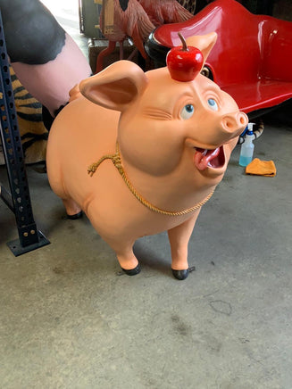 Comic Pig With Apple Life Size Statue - LM Treasures 