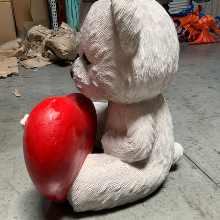 White Teddy Bear With Heart Over Sized Statue - LM Treasures 