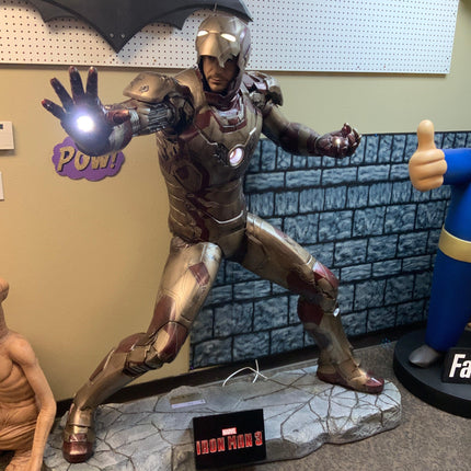 Iron Man 3 (Battle Version) with RDJ Head Life Size Statue - LM Treasures 