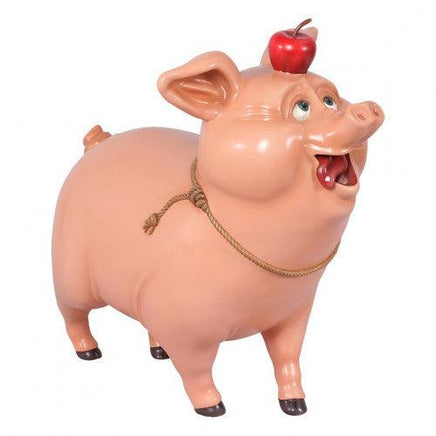 Comic Pig With Apple Life Size Statue - LM Treasures 