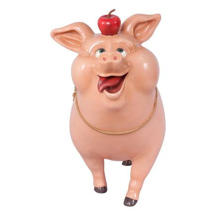 Comic Pig With Apple Life Size Statue - LM Treasures 