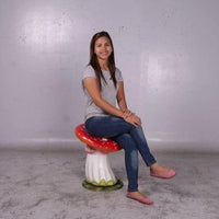 Red Single Mushroom Stool Over Sized Statue - LM Treasures 